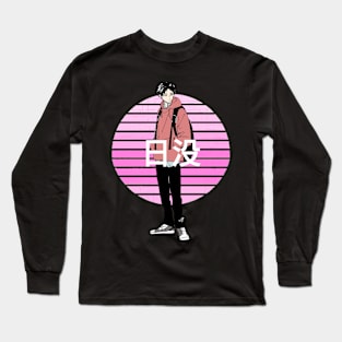 Pink Retro Sun Anime Boy Long Sleeve T-Shirt